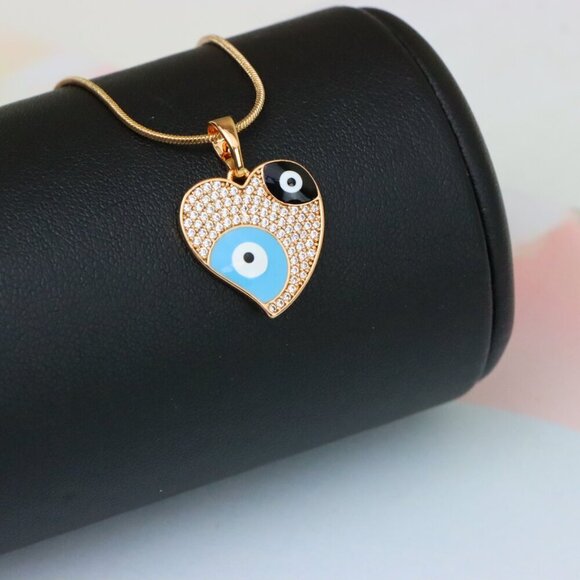 "Heart Evil Eye Rose Gold Pendant with Crystal Pave Design, XPPT1411 - Picture 5 of 13